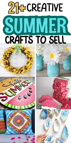 some crafts that are on display with the words summer crafts to sell