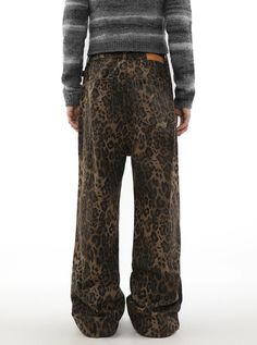 Wide-leg Leopard Print Denim Jeans WN3061 – WONDER NOAH Baggy Brown Pants For Fall, Baggy Brown Jeans With Five Pockets, Brown Wide Leg Pants With Five Pockets, Brown Wide-leg Pants With Five Pockets, Brown Relaxed Fit Straight Leg Jeans, Baggy Brown Straight Leg Bottoms, Brown Baggy Straight Leg Bottoms, Baggy Brown Straight Leg Jeans, Brown Relaxed Fit Wide Leg Jeans