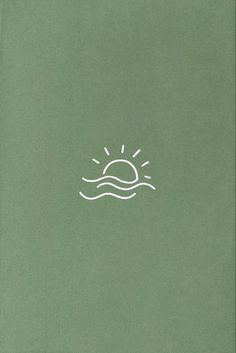 an open book with the sun and water drawn on it's cover, in front of a green background