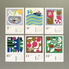 four calendars with different designs on them