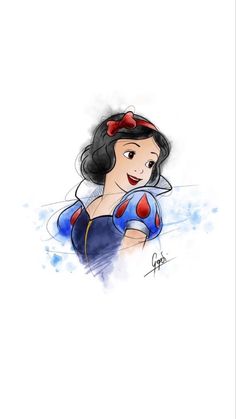 snow white from disney's animated movie is shown in this hand - drawn drawing