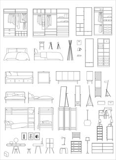 a drawing of furniture and bedding in black and white, with the outlines for each