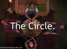 four people sitting around a table with the words the circle