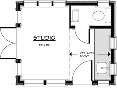 the floor plan for a studio apartment with an attached bathroom and living room, as well as