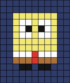 A small pixel art template of Sponge-Bob Square-Pants. Easy Perler Bead Patterns Cute Pixel Art, 5x5 Pixel Art, Pixel Art Small Easy, Square Pixel Art