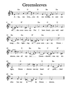 sheet music with the words greenslevves on it