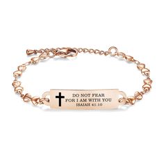 Elevate your faith with our stunning stainless steel Bible verse bracelet, a symbol of hope and peace. This beautiful accessory serves as a tangible reminder of faith and inner strength, providing inspiration and comfort during daily wear. Crafted with care, this bracelet is nickel-free and waterproof, making it skin-friendly and enduring. Its low allergenicity ensures comfort and confidence, allowing you to wear your faith proudly. With an adjustable heart chain and lightweight design, this bra Rose Gold Quotes, Verse Bracelet, Bracelets Christmas, Bible Verse Bracelet, Bible Verse Jewelry, Uplifting Scripture, Mantra Quotes, Christian Bracelets, Medical Jewelry