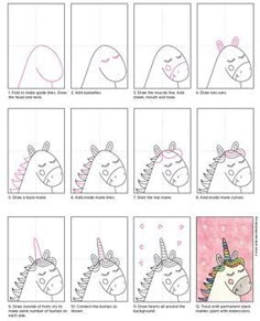 step by step instructions to draw a unicorn