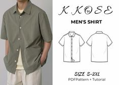 men's shirt size s - 2xl sewing pattern