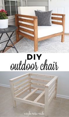 diy outdoor chair made out of pallet wood with text overlay reading diy outdoor chair