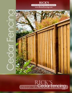 the cover of cedar fencing magazine, featuring an image of a wooden fence and trees