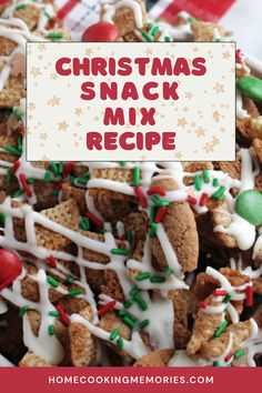 christmas snack mix recipe with white frosting and sprinkles