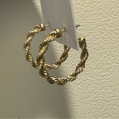 Gold Tone Roped Hoop Earrings, Brand New With Tags.