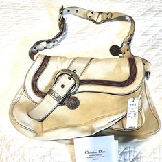 Never Used Rare All Leather Christian Dior Purse With Authenticity Certificate Card. Paid $1995.00. Will Sell For $1450.00. It’s Beautiful. Zipper On The Inside Made A Mark On The Leather. Will Take To A Leather Expert To Get It Removed. Dior Leather Bag, Designer Cream Shoulder Bag, Dior Vintage Bag, Vintage Dior Bag, Christian Dior Purses, Dior Purse, Dior Shoulder Bag, Purse Collection, Purse Style