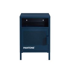 a blue metal cabinet with the word pantonee on it