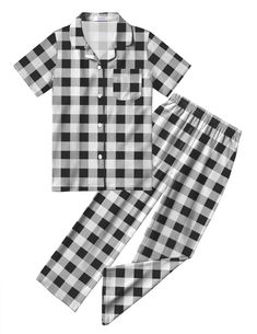 PRICES MAY VARY. 【MATERIAL】Two piece pjs sets made from soft and breathable fabric. Loose fit, good sewing, great for sleeping, casual wear or lounging around the house or yard all day. 【DESIGN】Boys girls pajamas sets featuring one chest pocket, turn-down collar, button short sleeve tops, elastic waist long pants with two pockets. Comfortable loungewear set for your kids! 【PRESENTS】Comfy pajamas are a great choice for kid girls’ Christmas, Children's Day, Birthday, Halloween, Thanksgiving and Ne Girls Pajama Pants, Pajamas For Girls, Princess Nightgowns, Kids Presents, Comfy Pajamas, Long Pants Outfit, Pajama Outfit, Girls Nightgown, Comfortable Loungewear