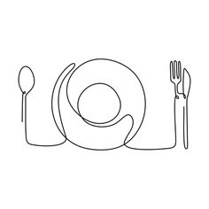 a plate, fork and knife with the word love spelled out in black on a white background