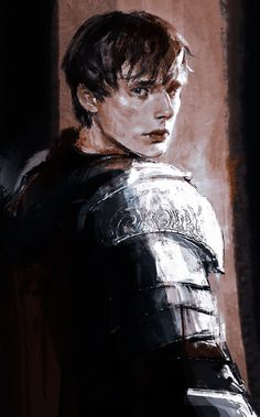 a painting of a young man in armor looking to the side with his eyes closed