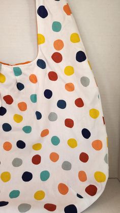 White Cotton Tote Hobo Bag, White Cotton Hobo Tote Bag, Multicolor Cotton Hobo Bag For Everyday Use, Polka Dot Tote Bag, Polka Dot, Polka Dots, Dots, Ships, Tote Bag