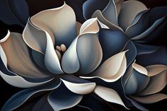 a painting of a white flower on a black background