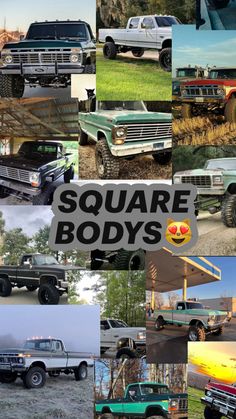 there are many different pictures of trucks in this collage with the words square body's