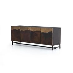 the sideboard is made out of wood and metal