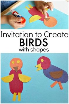 an image of birds with shapes and words on the bottom, and in the middle