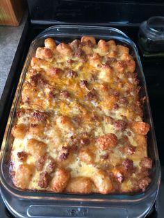 a casserole dish sitting on top of a stove