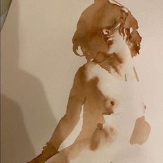 a watercolor painting of a naked man holding a baseball bat