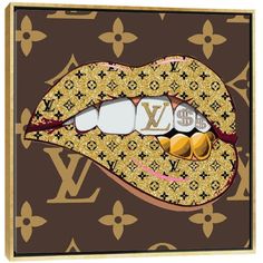 a louis vuitton lipstick with gold and white decorations on it