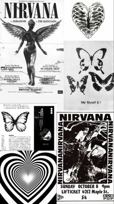 the nirvana poster is shown in black and white, with an image of a heart