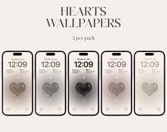 four iphones with hearts on them and the text heart's wallpapers