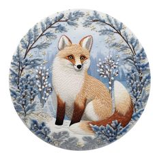 a decorative plate with a fox on it