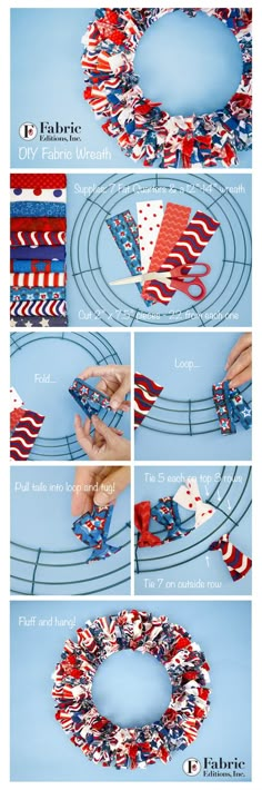 the instructions to make an american flag wreath