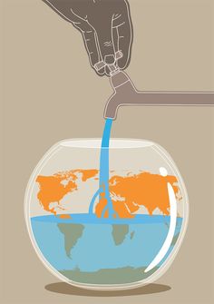 a person's hand is pouring water into a bowl with a world map in it