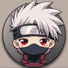 an anime character with white hair and red eyes wearing a black mask on his face