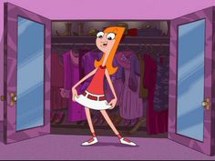 a cartoon girl is standing in front of an open closet