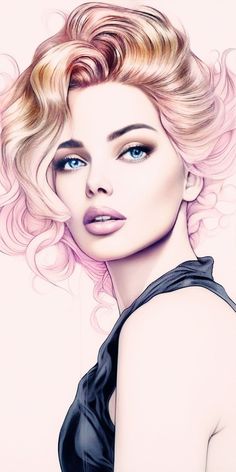 a woman with blonde hair and blue eyes is shown in this digital art painting style