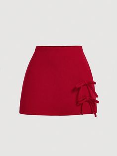 Women's Red Bowknot Skorts, Summer Red Shorts,Cute Shorts Red Casual   Knitted Fabric Plain Wide Leg Medium Stretch  Women Clothing, size features are:Bust: ,Length: ,Sleeve Length: Short Red Skirt Outfit, Red Skirt Outfits, Skirt Png, Clothing Png, Png Clothes, Sparkle Skirt, Fashion Design Patterns, Red Fits, Red Skirt