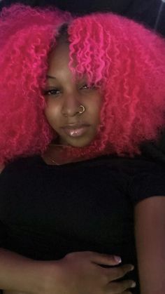 Pink Hair Black Women, Neon Pink Hair, Short Dyed Hair, Hair Black Women, Hot Pink Hair, Curls For The Girls, Bright Hair Colors