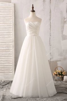 Ruched Strapless Satin Vintage Floor Length Tulle Bridal Gown #weddingdress #bridaldress #designerweddingdress #springweddingdress #fallweddingdress #autumnweddingdress #winterweddingdress Simple Bridal Dresses, Korean Wedding Dress, Ivory Bridal Gown, Simple Elegant Wedding Dress, Simple Bridal Gowns, Elegant Bridal Gown, Simple Elegant Wedding, Satin Tulle, Designer Bridal Gowns