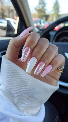 Nails Spring Nail Art Long Nails, Pink And White With Design Nails, Bachelorette Weekend Nails, Acrylic Nails Ideas Summer 2024, Summer Long Square Nails, Square Nails Ideas Summer, Nails Inspo Summer 2024, Nail For Summer 2024, Nails 2024 Pink