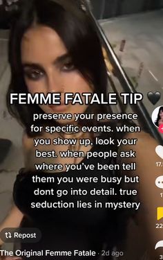 tiktok lines How To Divine Feminine, How To Become A Female Fatale, Dark Feminine Sayings, Dark Feminine Advice, Dark Feminine Look, How To Be A Maneater, How To Become Dark Feminine