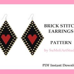 the pattern for earrings is shown in black and red, with a heart on it