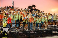 a large group of people standing on top of a metal fence next to each other