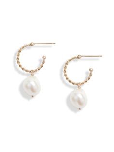 Twisted hoop earrings handcrafted in 14-karat gold with a luminous baroque pearl dangle. Twisted Hoop Earrings, Baroque Pearl Earrings, Precious Gems, Baroque Pearls, Ring Necklace, Anklets, Ring Earrings, Necklaces Bracelets, Pearl Earrings