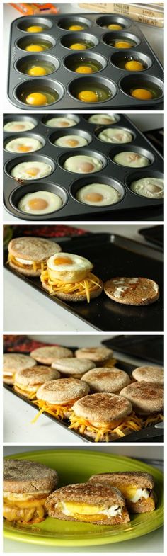 some food is being cooked in pans and on the table with other pictures showing them