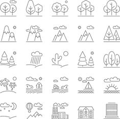 the line icons are designed to look like mountains and trees