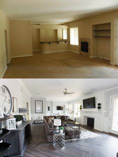 before and after pictures of a living room