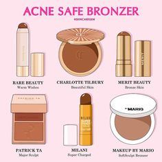 Makeup Routine Acne, Acne Safe Skin Tint, Acne Safe Skincare, Acne Safe Bronzer, Makeup Products Acne Safe, Makeup Routine For Acne Prone Skin, Acne Free Makeup, Best Make Up For Acne Prone Skin, Acne Safe Contour